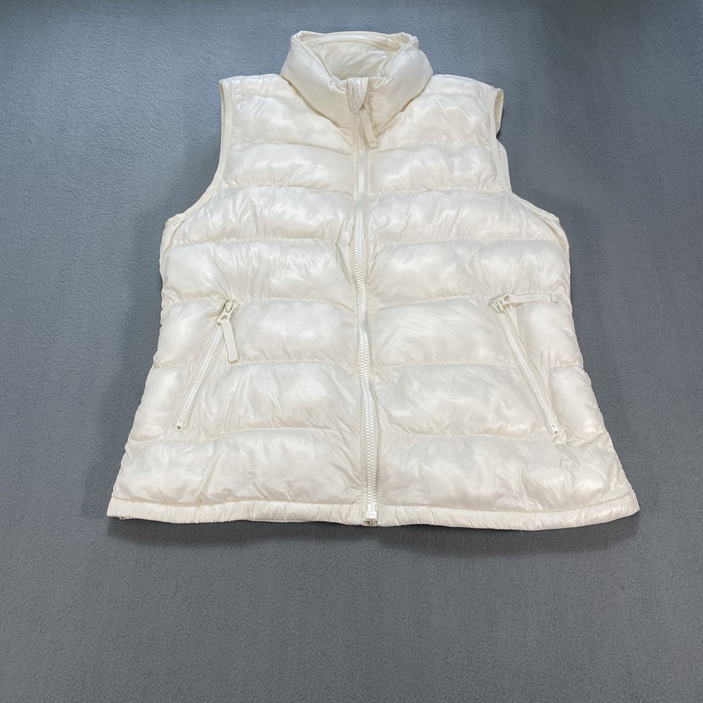 Gap Women's Medium Puffer Vest Beige Full Zip Primaloft Luxury Down Alternative